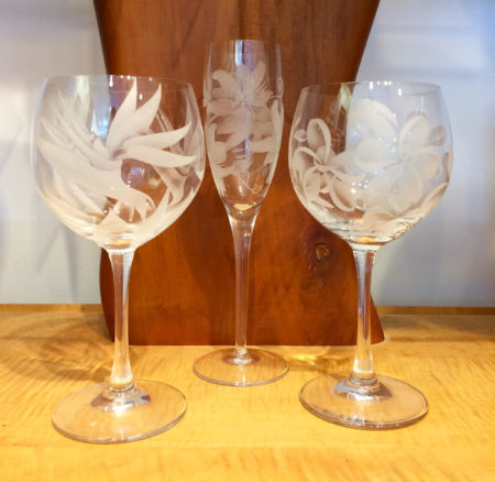 Etched Wine Glasses and Champagne Flute Group